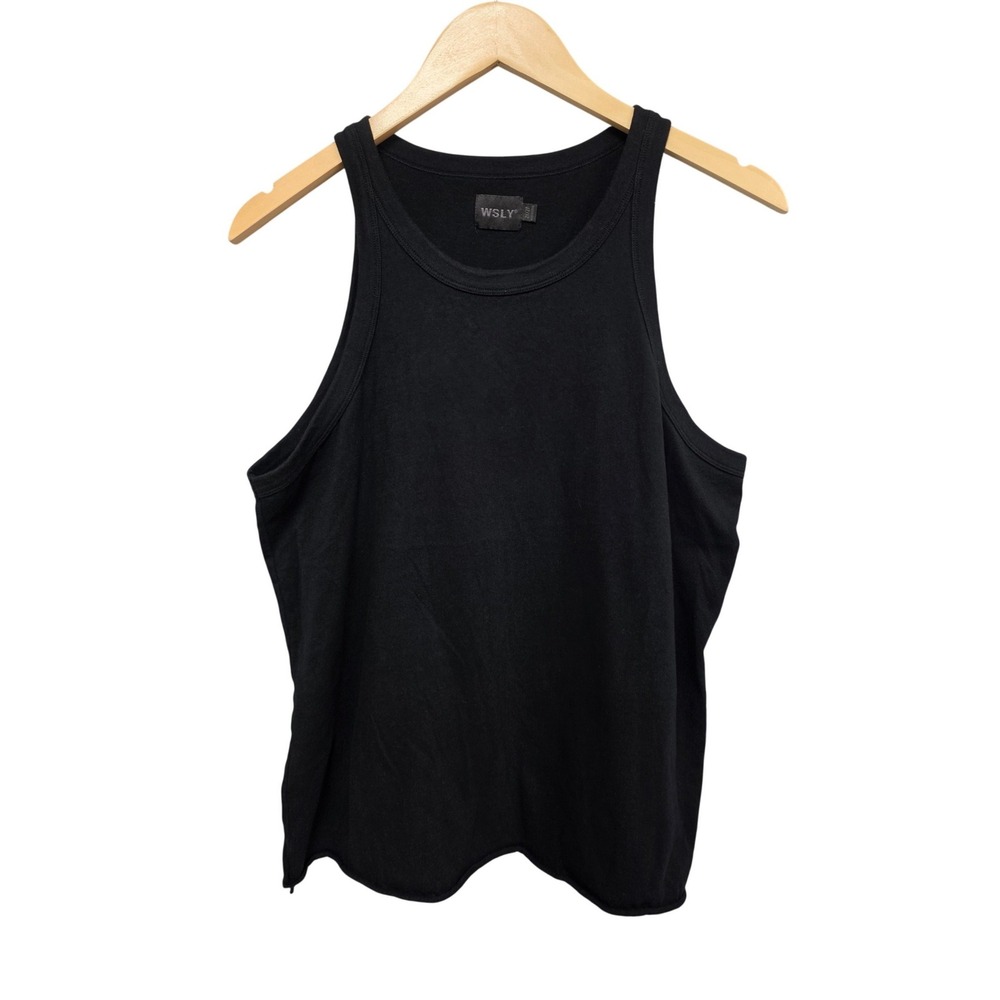WSLY Tank Top Women 2X Black Ribbed Ringer Neck Sustainable Cotton Active Basic